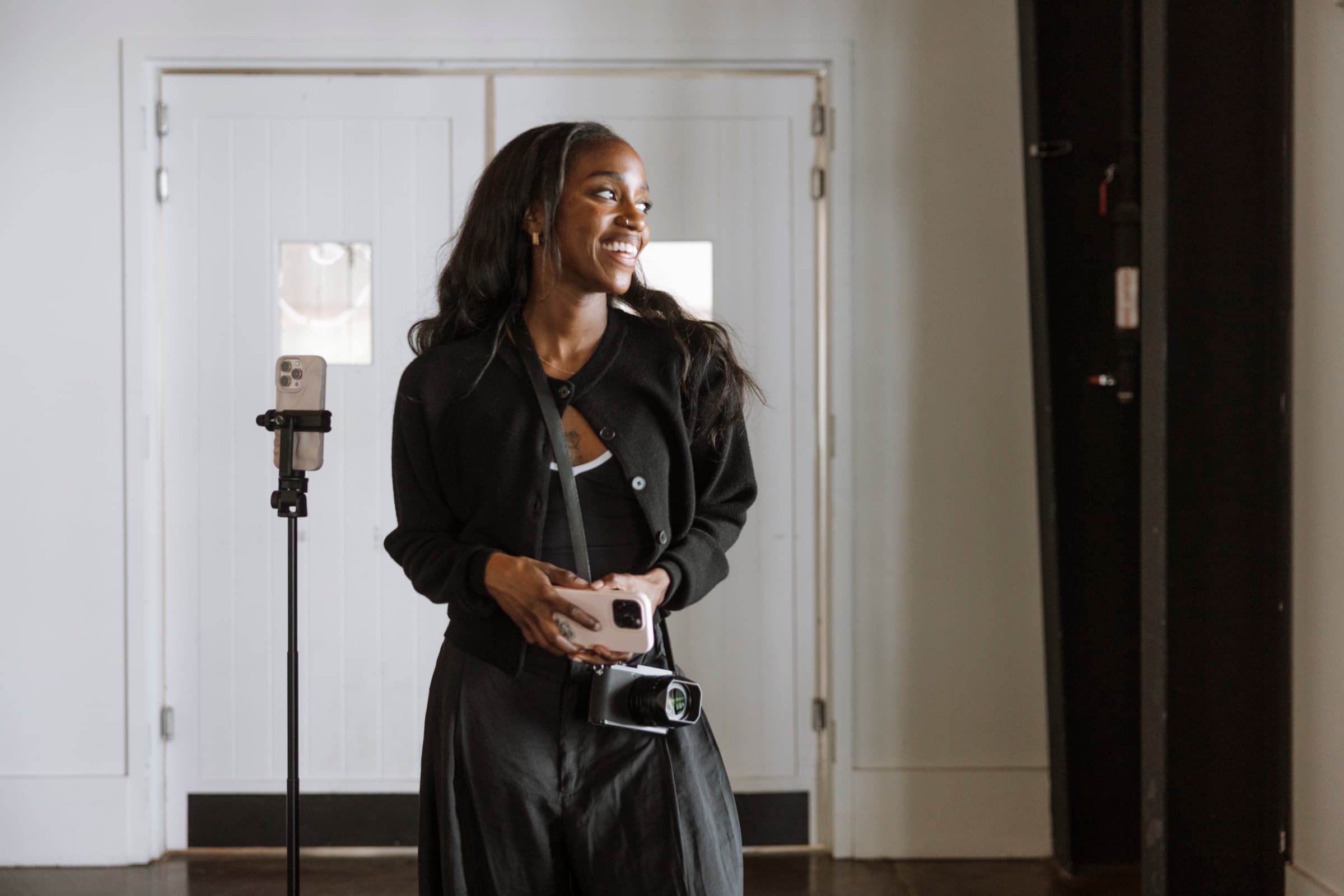 Judea laughing on location at a Nashville venue